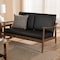 Baxton Studio Venza Walnut Wood Black Faux Leather 2-Seater Loveseat 140-7553 - alternate 9